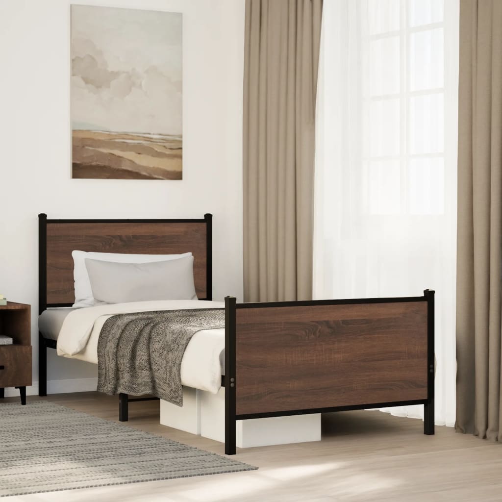 Metal Bed Frame without Mattress Brown Oak 90x190 cm Single