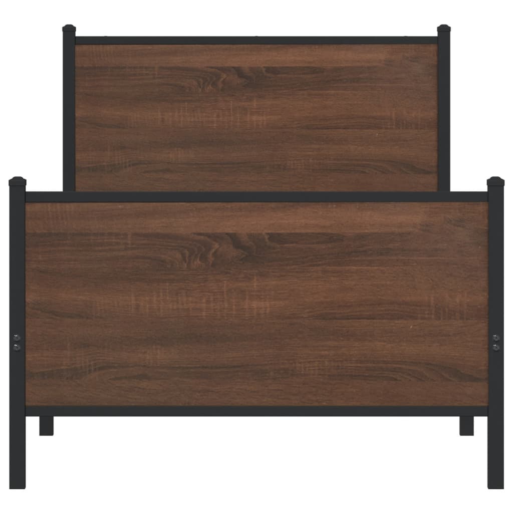 Metal Bed Frame without Mattress Brown Oak 90x200 cm