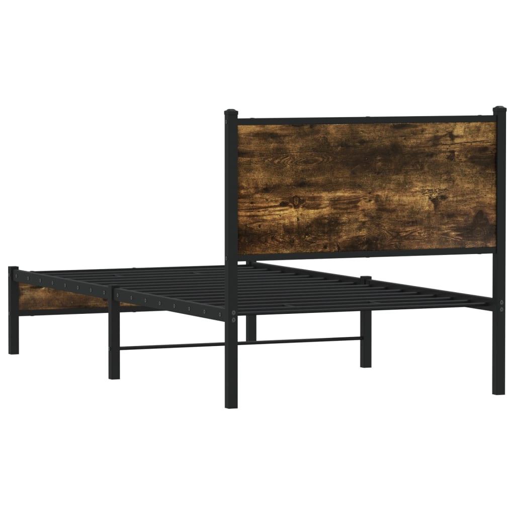 Metal Bed Frame without Mattress Smoked Oak  75x190 cm Small Single