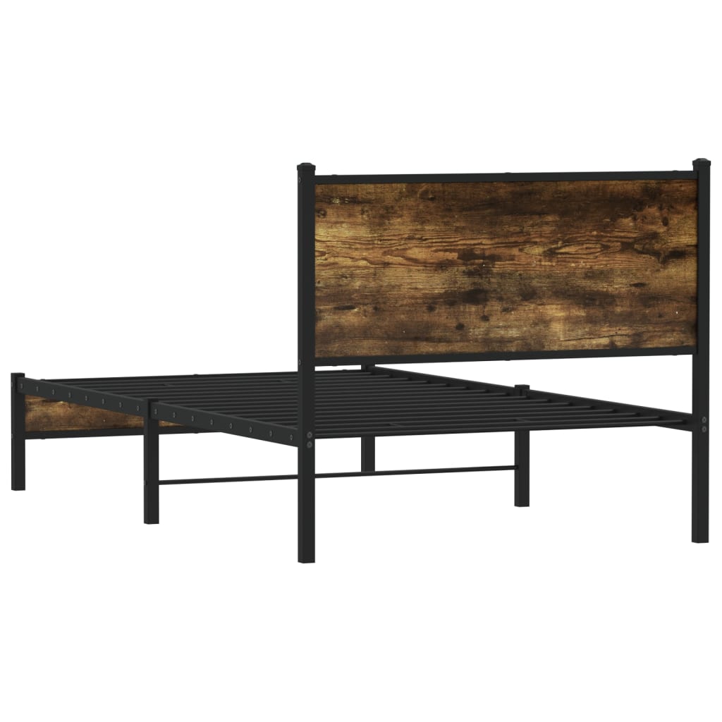 Metal Bed Frame without Mattress Smoked Oak 100x190 cm