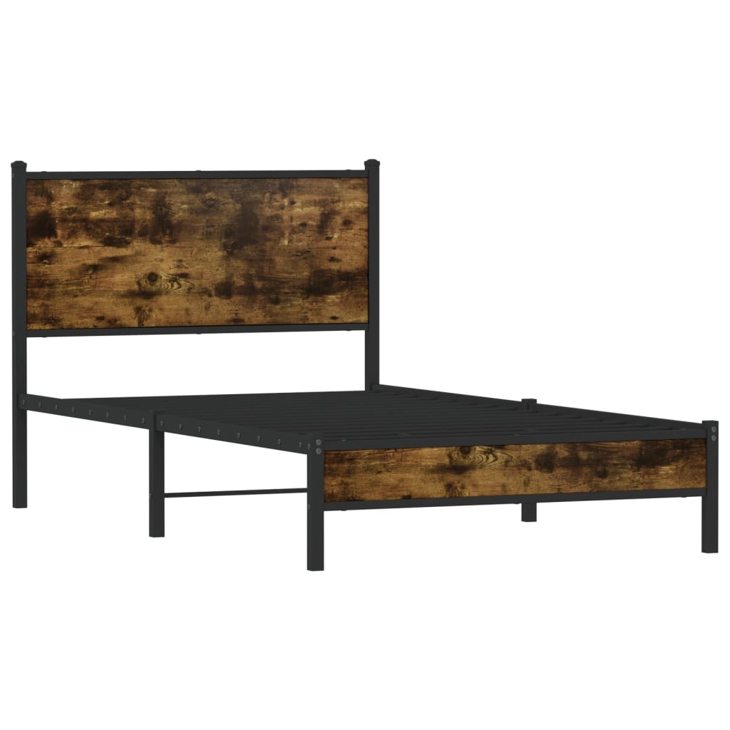 Metal Bed Frame without Mattress Smoked Oak 107x203 cm
