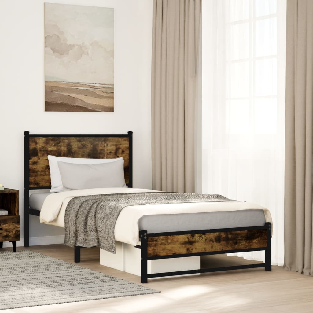 vidaXL Metal Bed Frame without Mattress Smoked Oak  75x190 cm Small Single