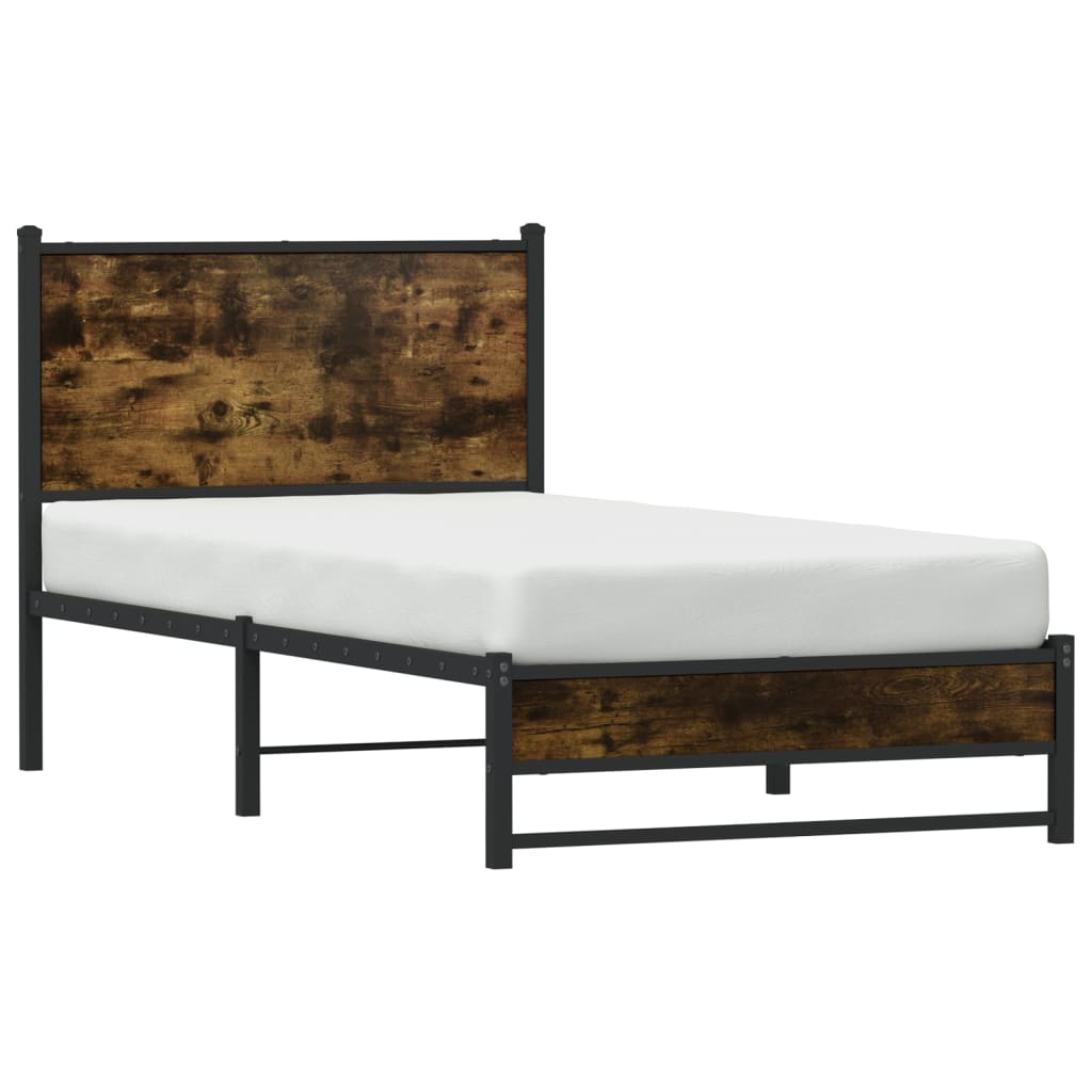 vidaXL Metal Bed Frame without Mattress Smoked Oak  75x190 cm Small Single