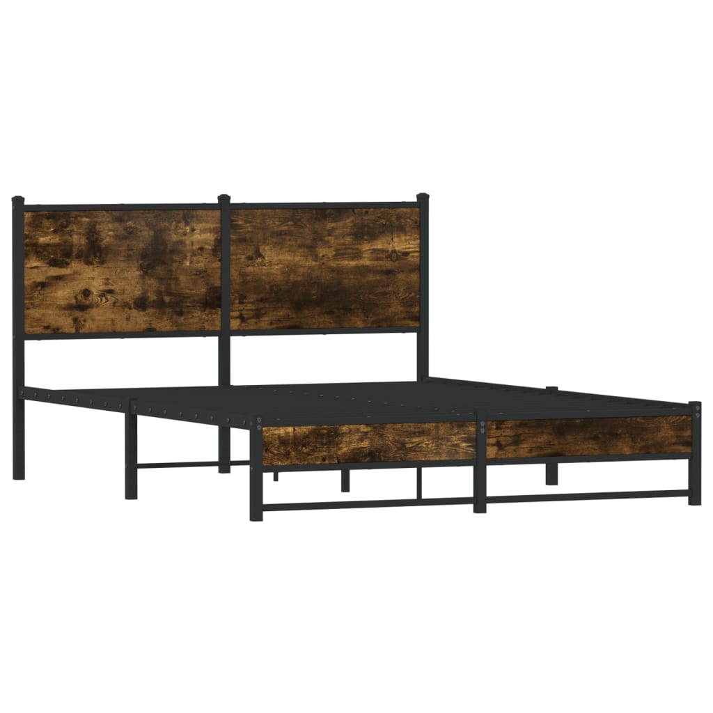 Metal Bed Frame without Mattress Smoked Oak 140x190 cm