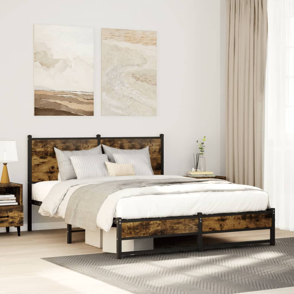 Metal Bed Frame without Mattress Smoked Oak 140x190 cm