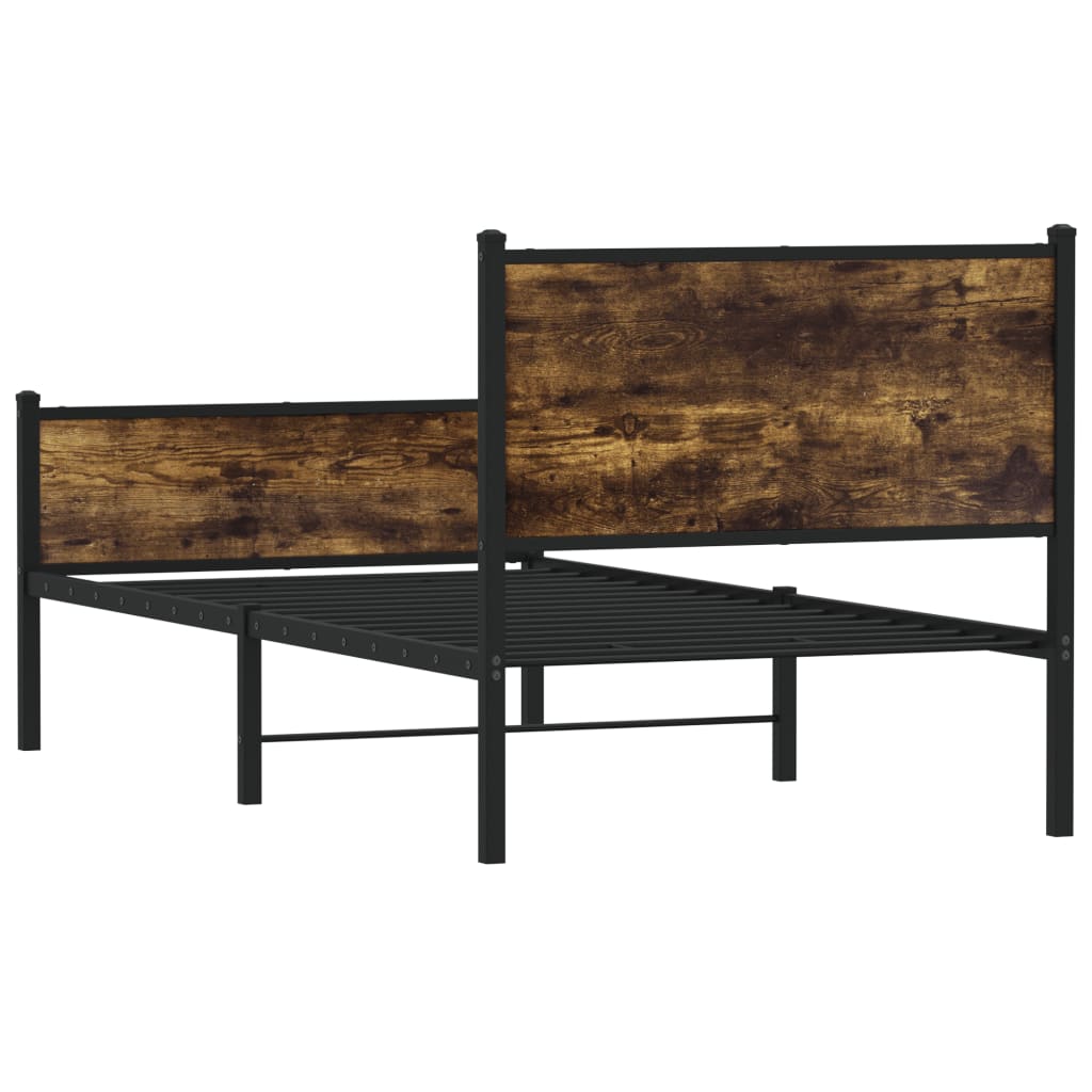 Metal Bed Frame without Mattress Smoked Oak 80x200 cm
