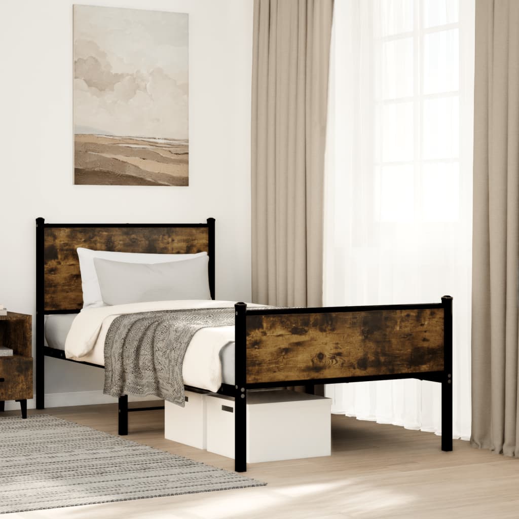 Metal Bed Frame without Mattress Smoked Oak 80x200 cm