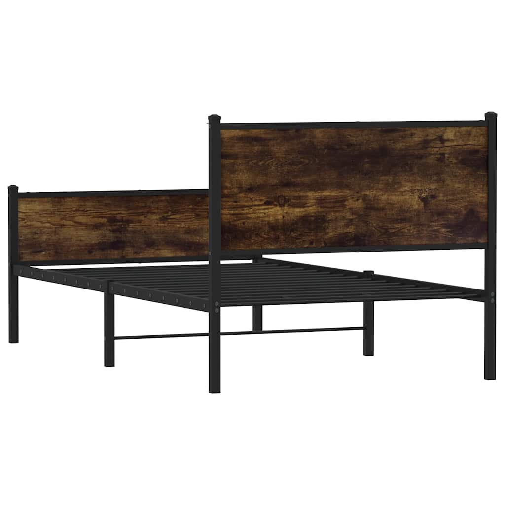 Metal Bed Frame without Mattress Smoked Oak 120x190 cm Small Double