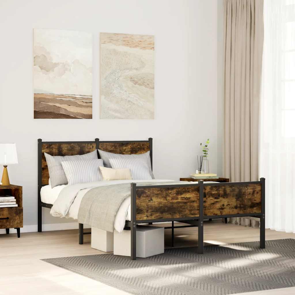 Metal Bed Frame without Mattress Smoked Oak 120x190 cm Small Double