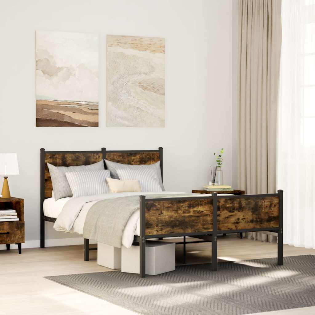 Metal Bed Frame without Mattress Smoked Oak 120x200 cm