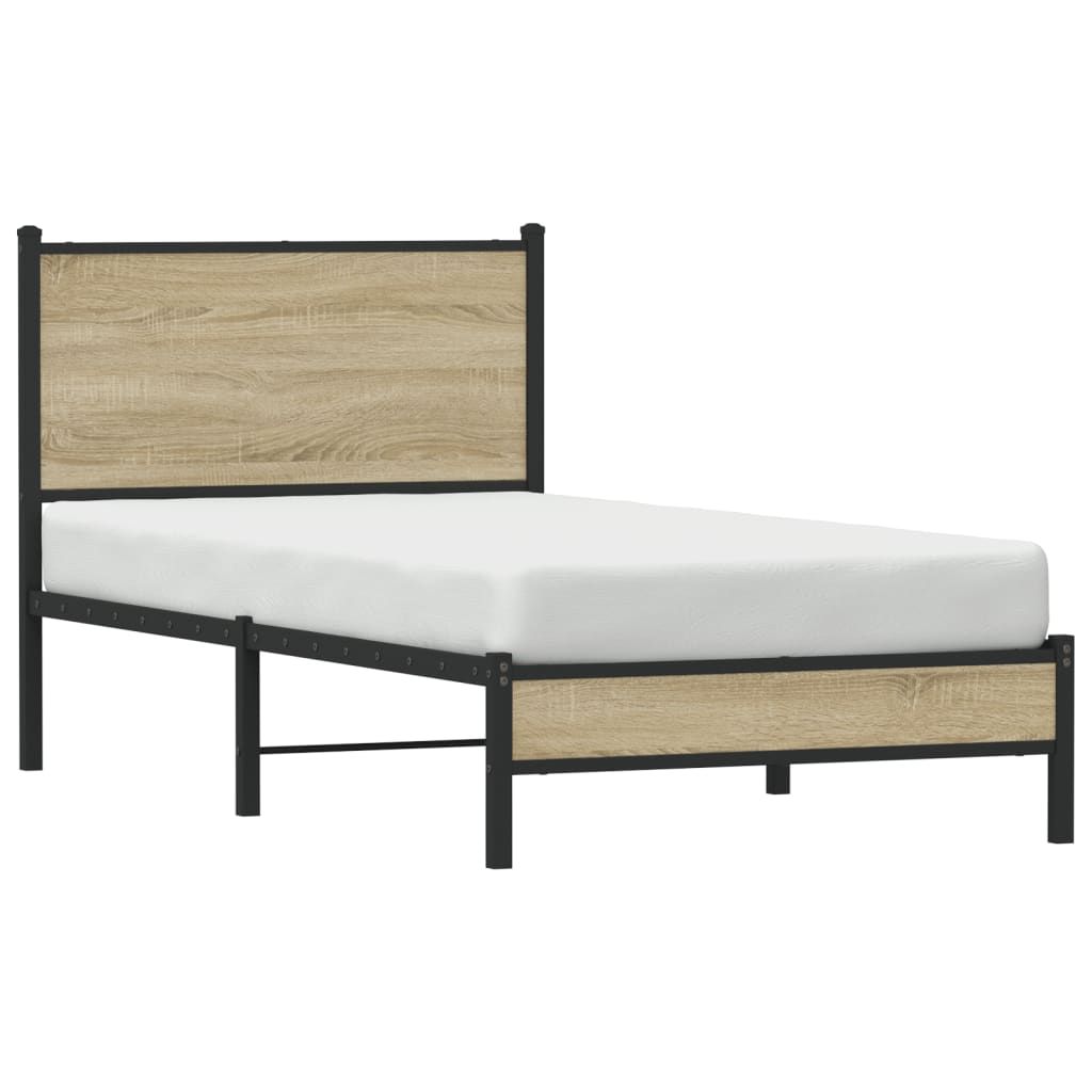 vidaXL Metal Bed Frame without Mattress Sonoma Oak 75x190 cm Small Single