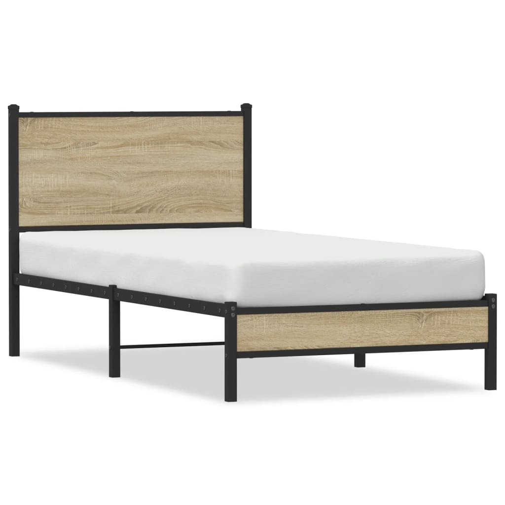 Metal Bed Frame without Mattress Sonoma Oak 90x190 cm Single