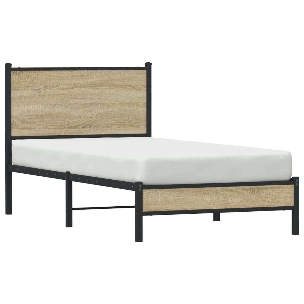 Metal Bed Frame without Mattress Sonoma Oak 90x190 cm Single