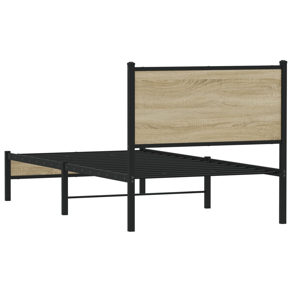 Metal Bed Frame without Mattress Sonoma Oak 90x190 cm Single