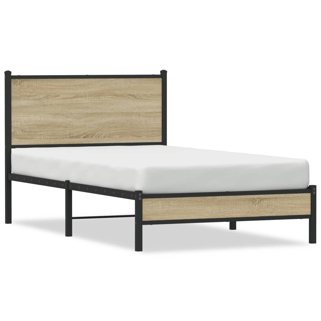 Metal Bed Frame without Mattress Sonoma Oak 100x190 cm