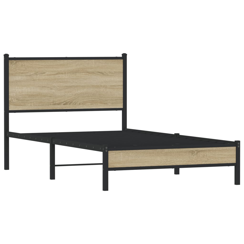 Metal Bed Frame without Mattress Sonoma Oak 100x190 cm