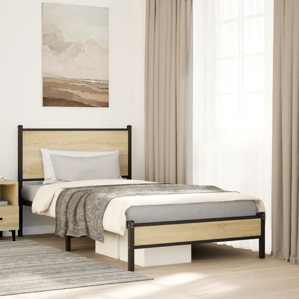 Metal Bed Frame without Mattress Sonoma Oak 100x190 cm