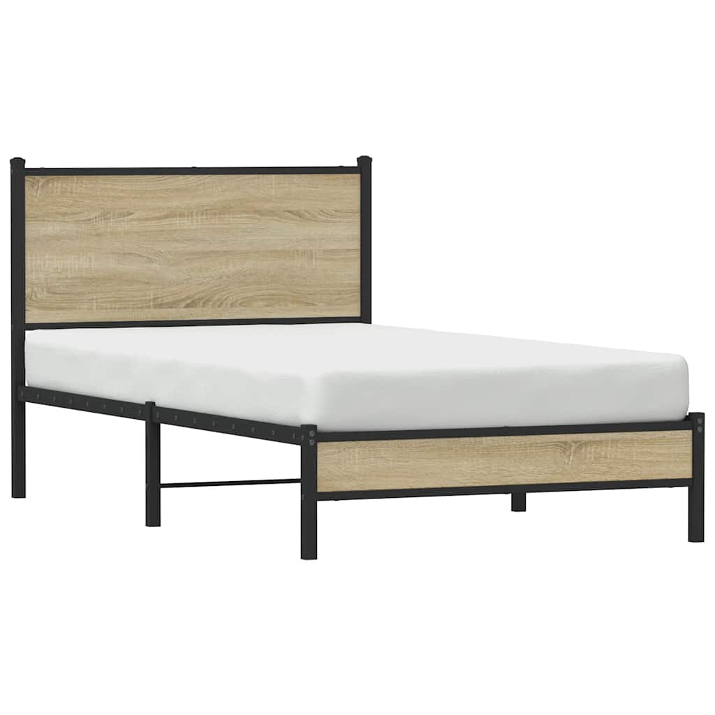 Metal Bed Frame without Mattress Sonoma Oak 107x203 cm