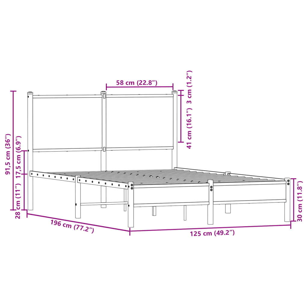 vidaXL Metal Bed Frame without Mattress Sonoma Oak 120x190 cm Small Double