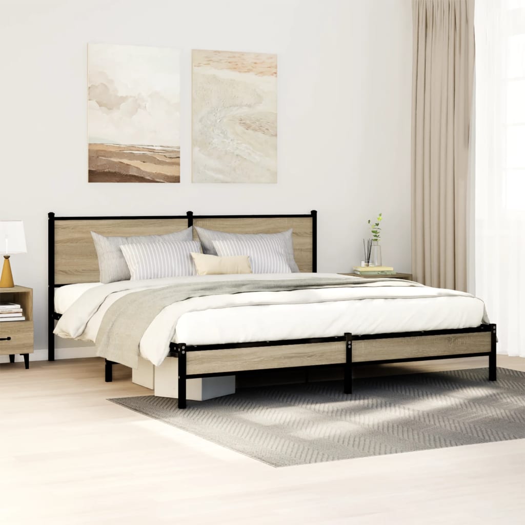 Metal Bed Frame without Mattress Sonoma Oak 160x200 cm