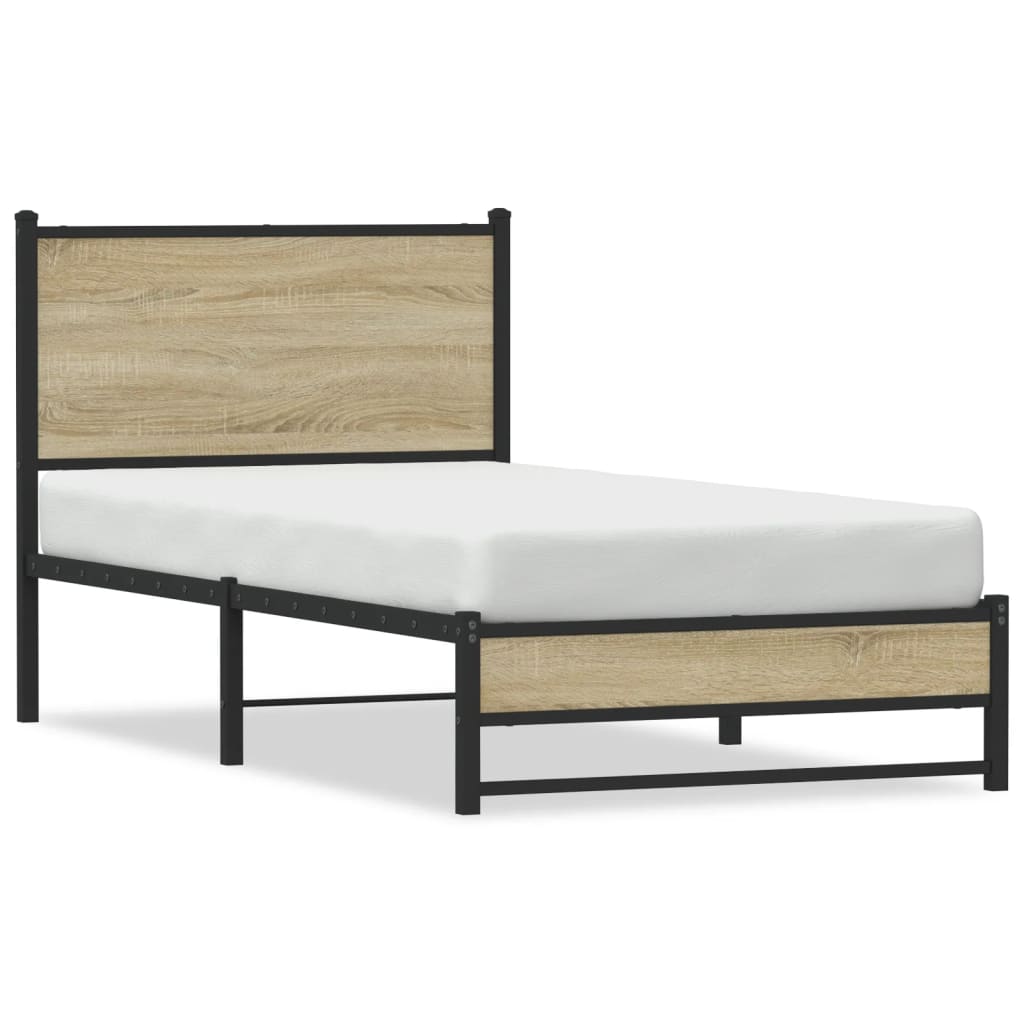 Metal Bed Frame without Mattress Sonoma Oak 90x200 cm
