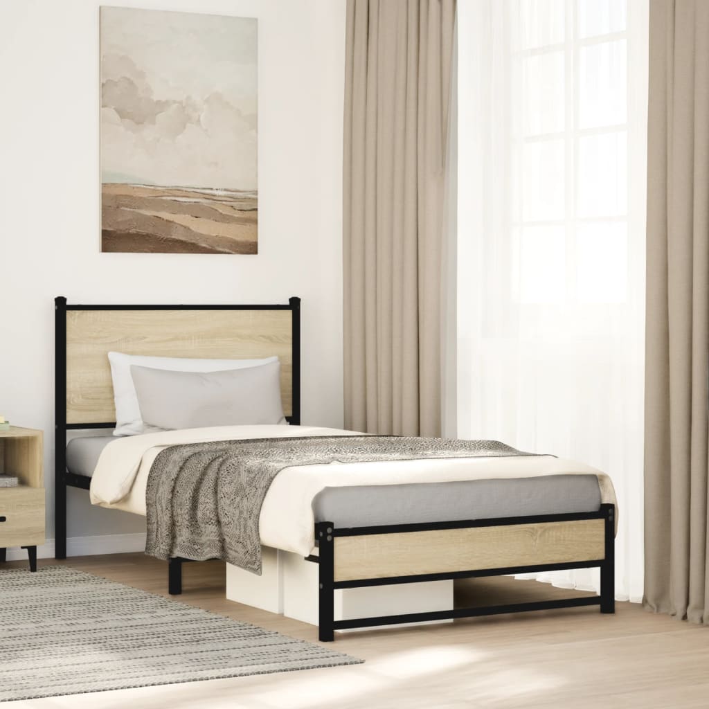 Metal Bed Frame without Mattress Sonoma Oak 90x200 cm