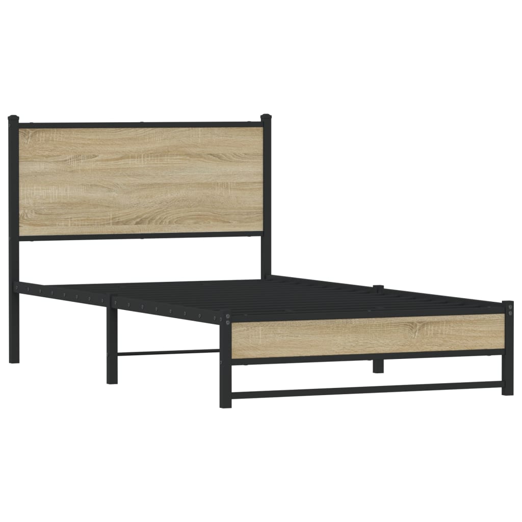Metal Bed Frame without Mattress Sonoma Oak 100x190 cm