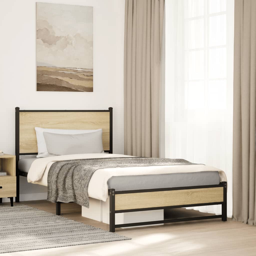 Metal Bed Frame without Mattress Sonoma Oak 100x190 cm
