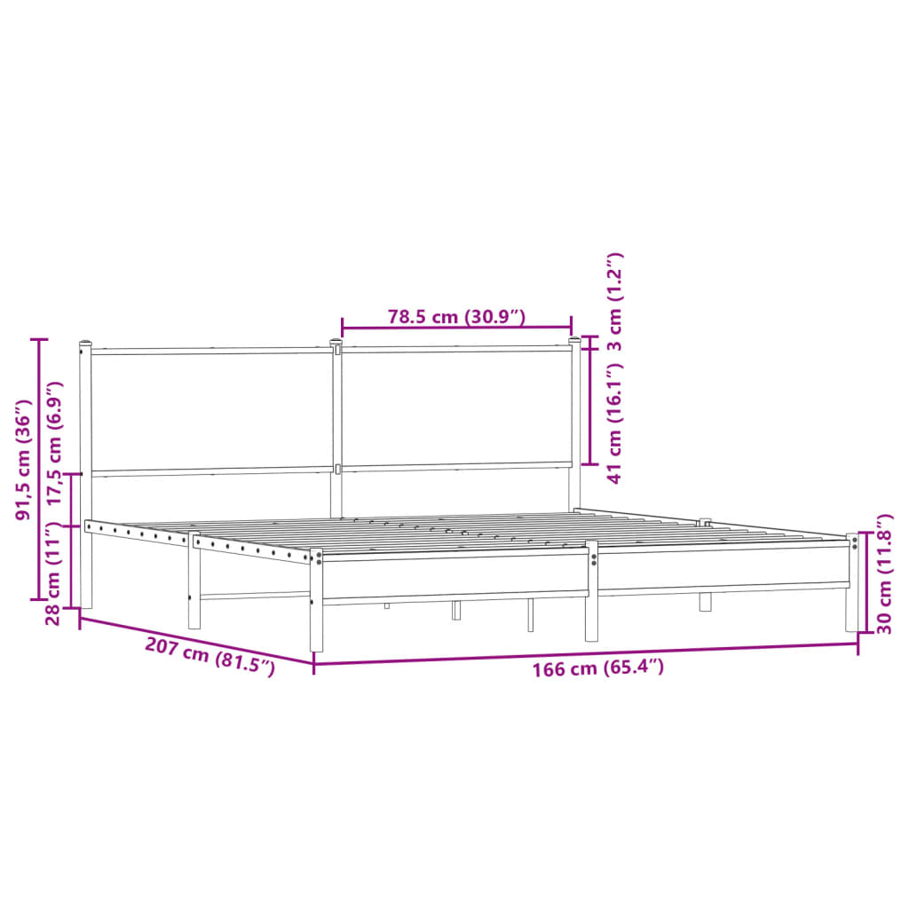 Metal Bed Frame without Mattress Sonoma Oak 160x200 cm