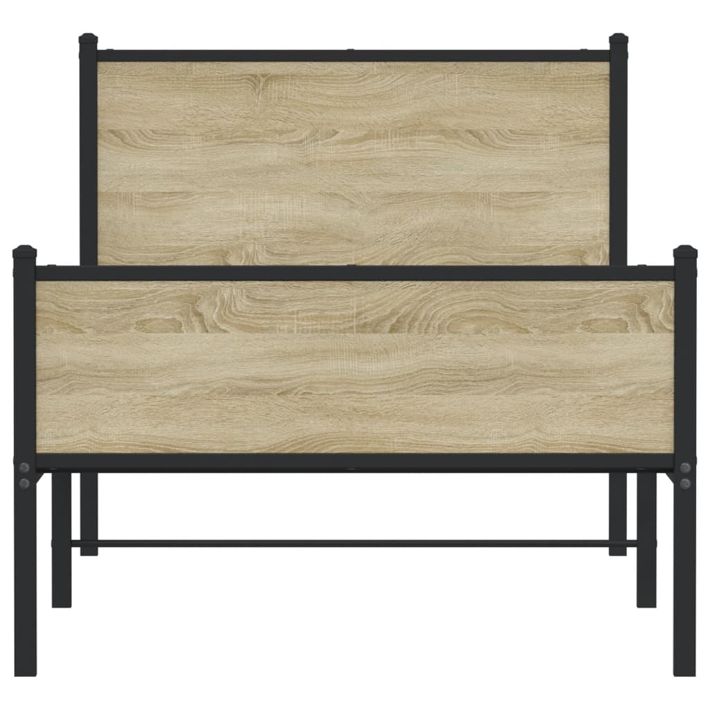 Metal Bed Frame without Mattress Sonoma Oak 75x190 cm Small Single