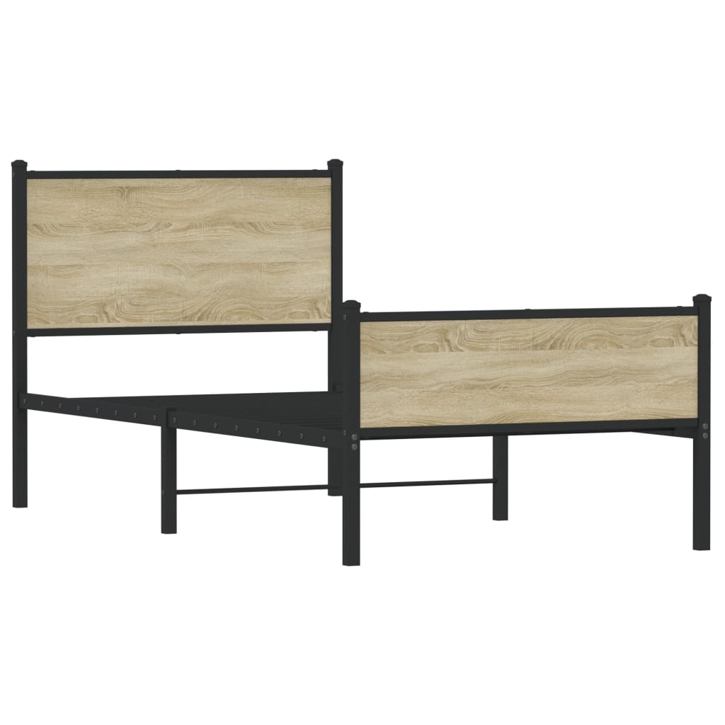 Metal Bed Frame without Mattress Sonoma Oak 90x200 cm