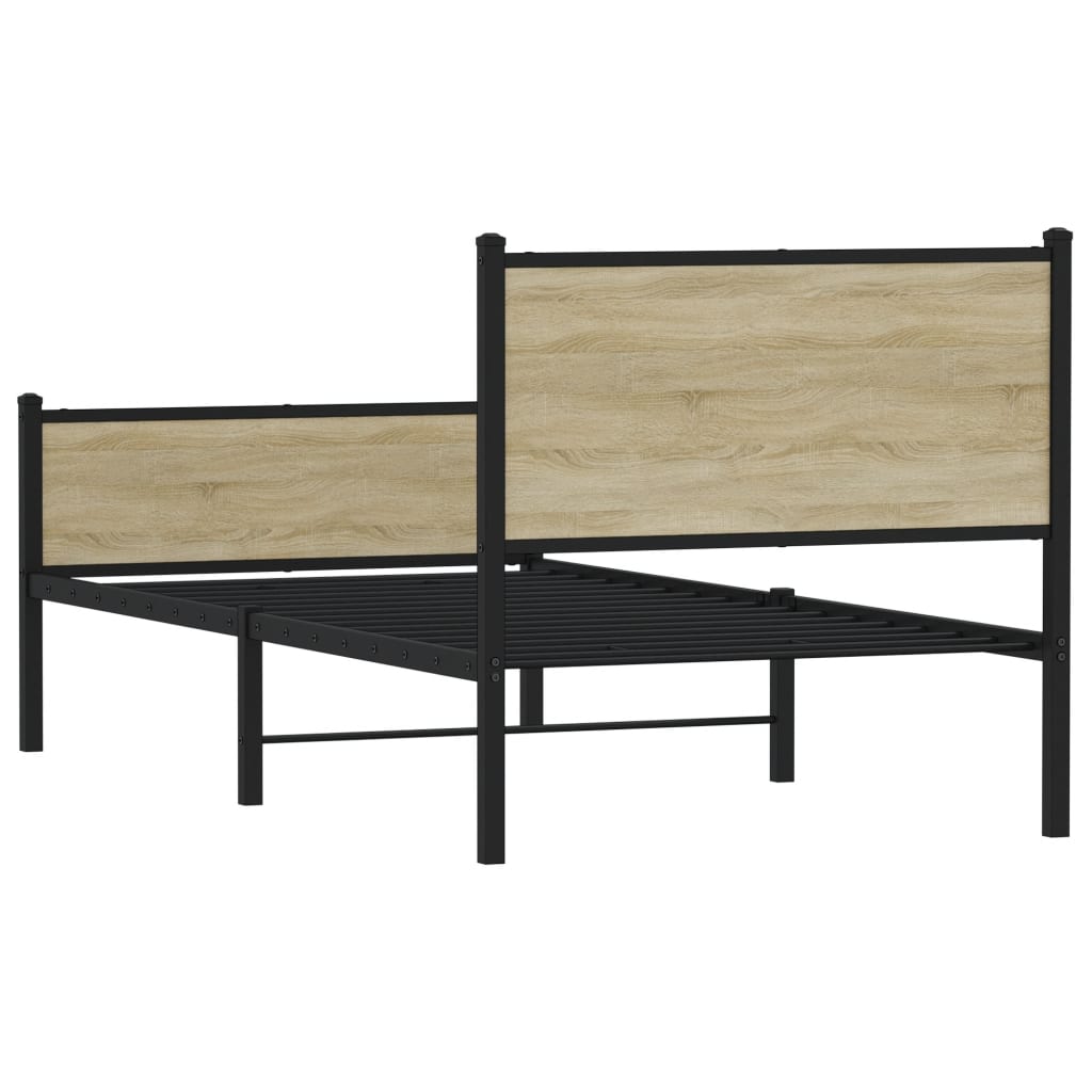Metal Bed Frame without Mattress Sonoma Oak 100x200 cm