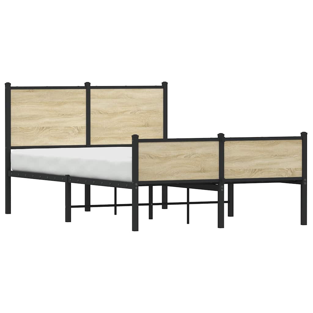 Metal Bed Frame without Mattress Sonoma Oak 120x190 cm Small Double
