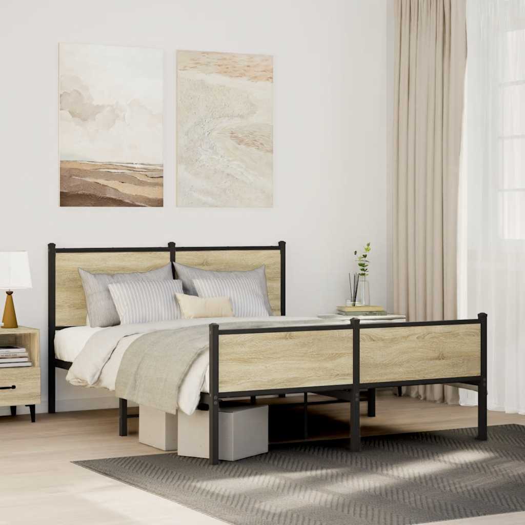 Metal Bed Frame without Mattress Sonoma Oak 140x190 cm