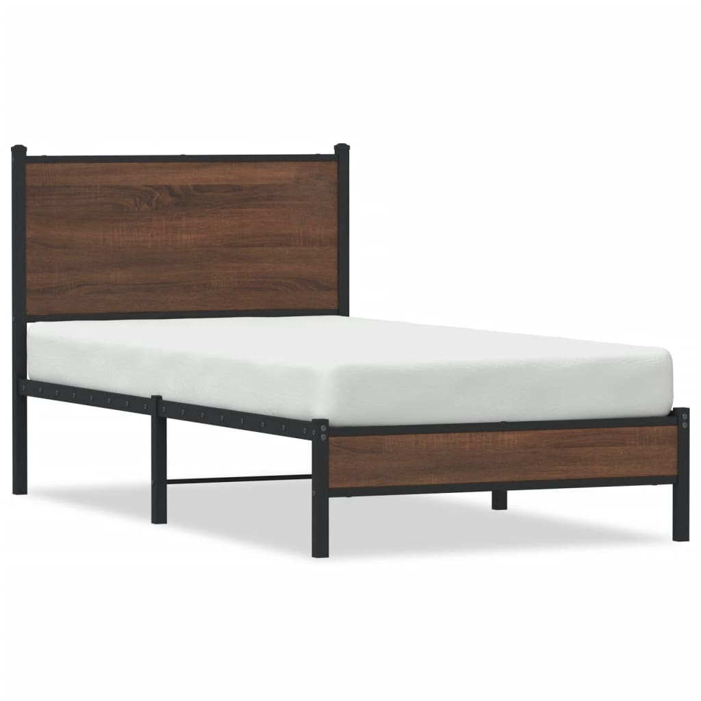 Metal Bed Frame without Mattress Brown Oak 75x190 cm Small Single