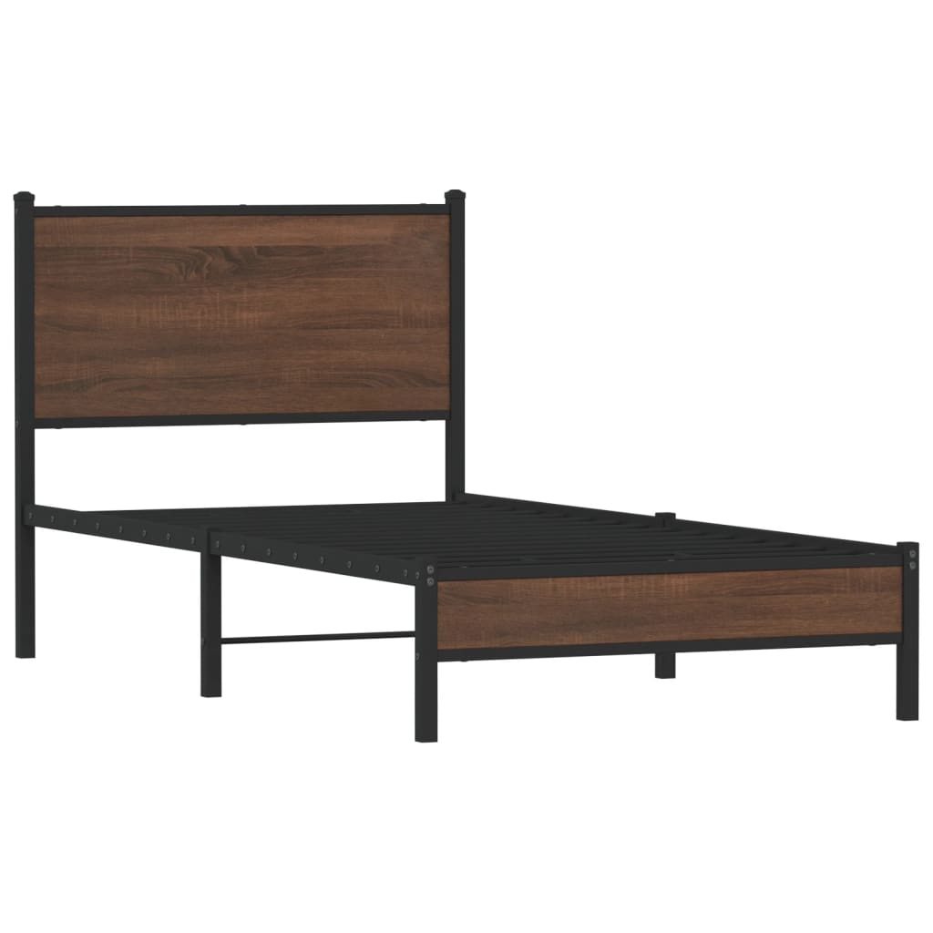 Metal Bed Frame without Mattress Brown Oak 75x190 cm Small Single