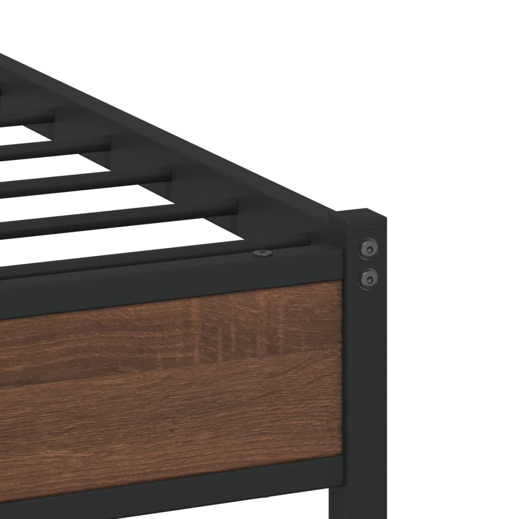 Metal Bed Frame without Mattress Brown Oak 75x190 cm Small Single