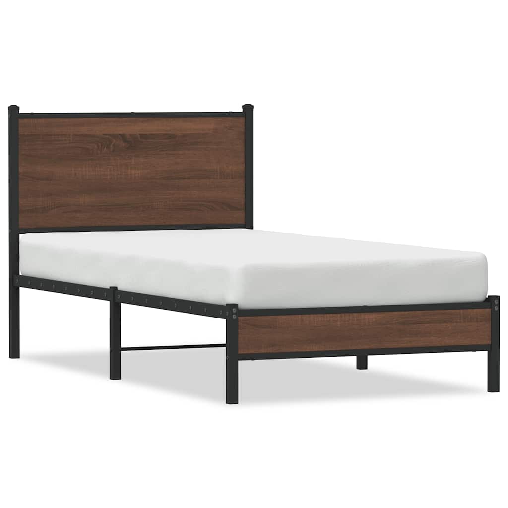 Metal Bed Frame without Mattress Brown Oak 80x200 cm