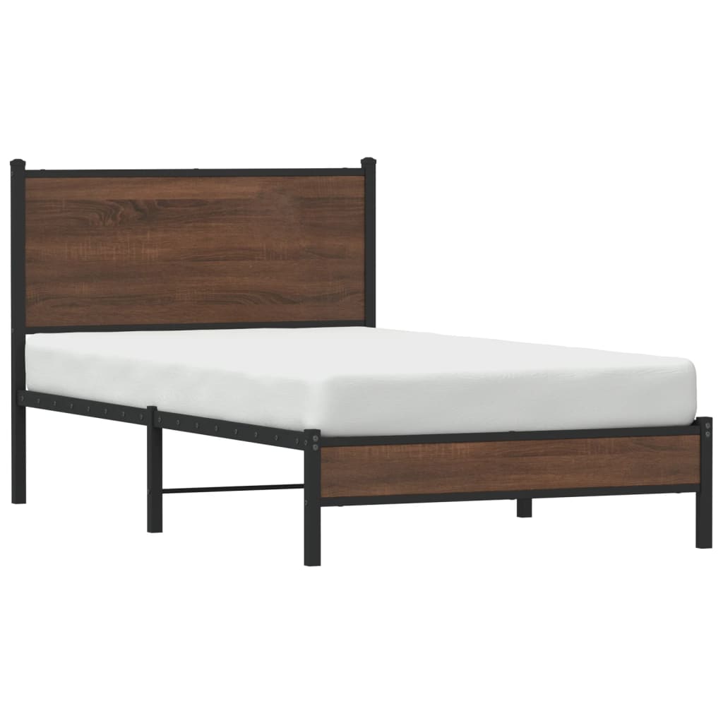 Metal Bed Frame without Mattress Brown Oak 100x190 cm