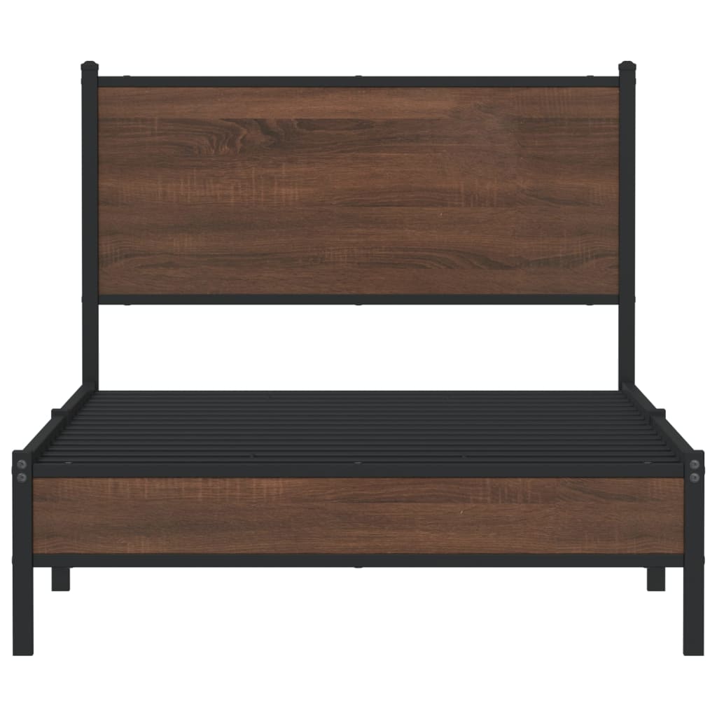 Metal Bed Frame without Mattress Brown Oak 107x203 cm