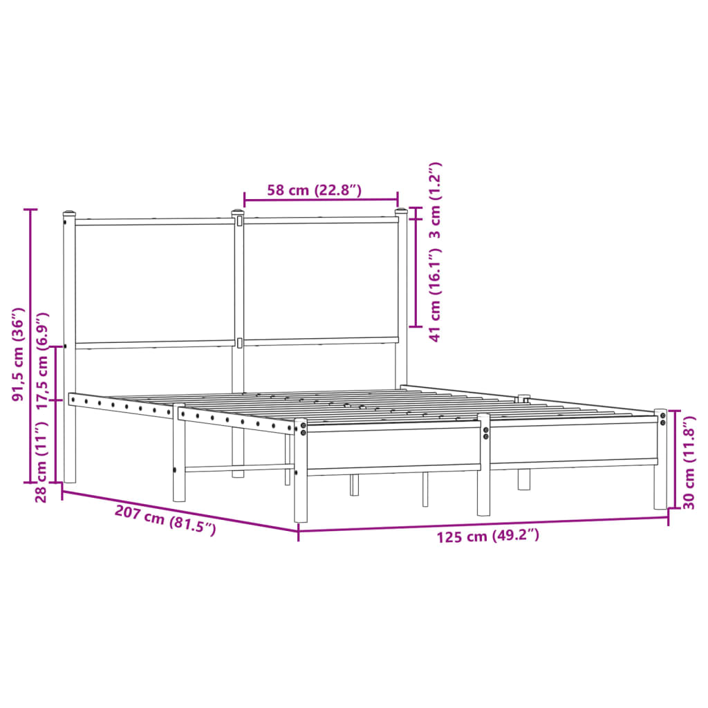Metal Bed Frame without Mattress Brown Oak 120x200 cm