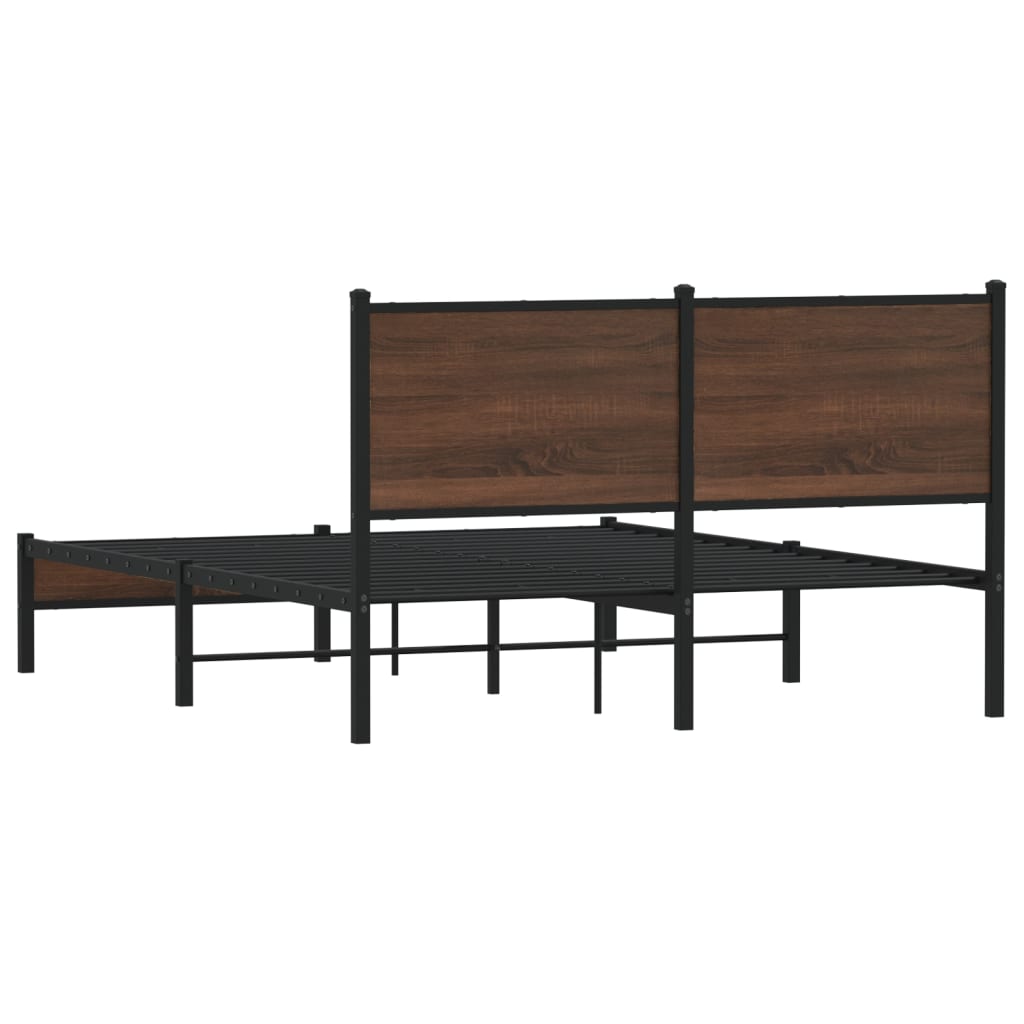 Metal Bed Frame without Mattress Brown Oak 140x200 cm