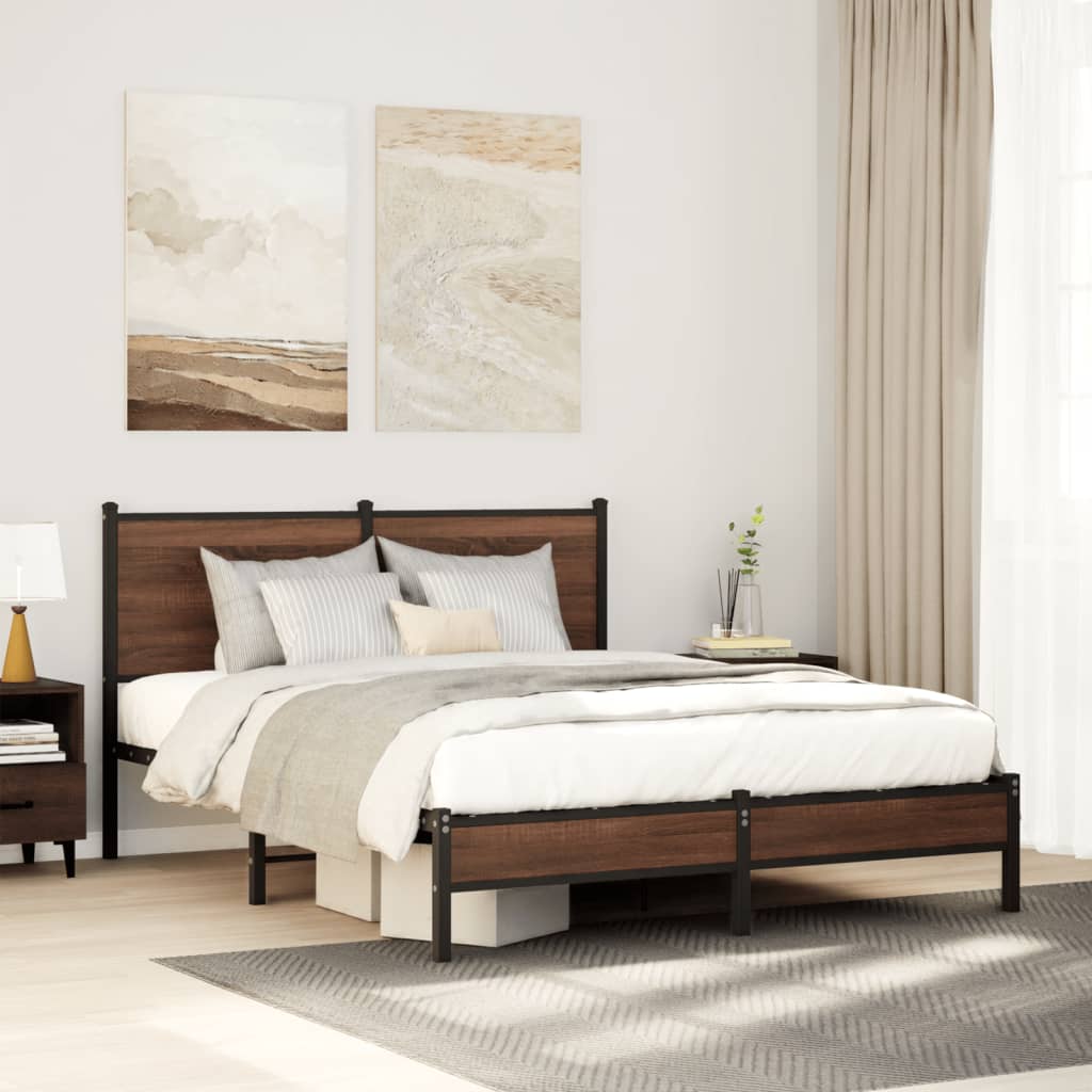 Metal Bed Frame without Mattress Brown Oak 140x200 cm