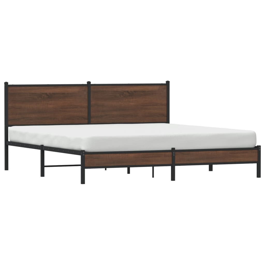 Metal Bed Frame without Mattress Brown Oak 160x200 cm
