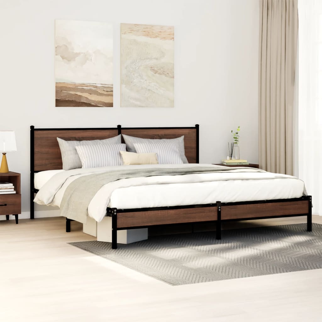 Metal Bed Frame without Mattress Brown Oak 160x200 cm