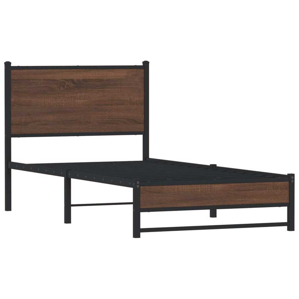 Metal Bed Frame without Mattress Brown Oak 80x200 cm