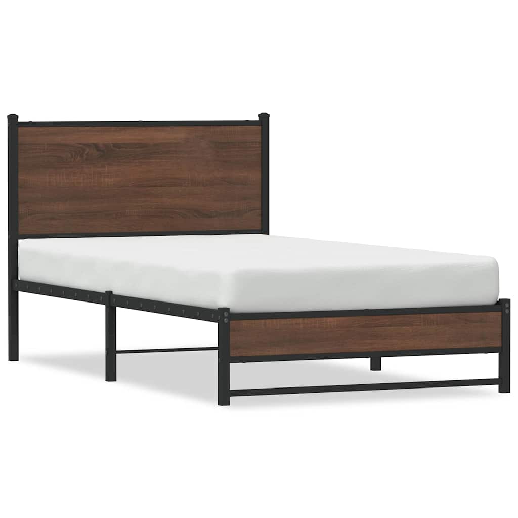 Metal Bed Frame without Mattress Brown Oak 100x200 cm