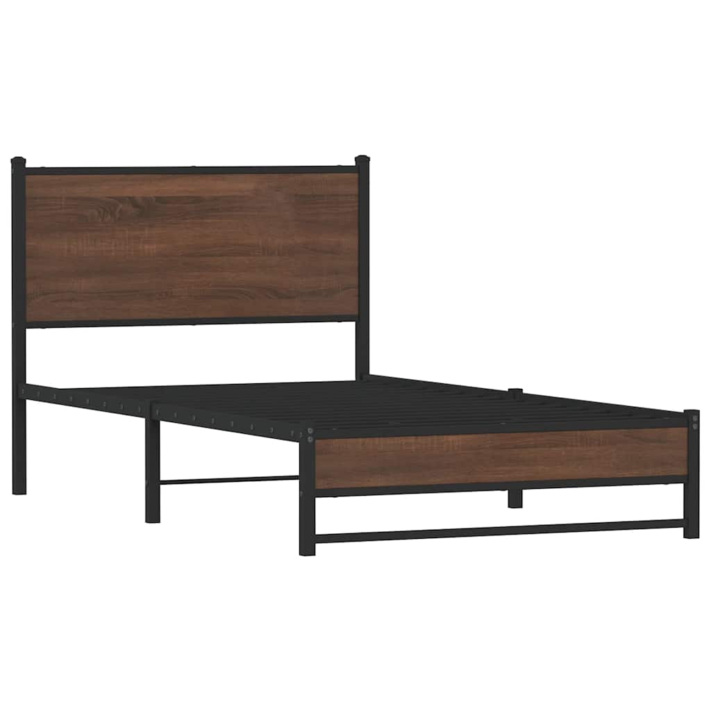 Metal Bed Frame without Mattress Brown Oak 100x200 cm