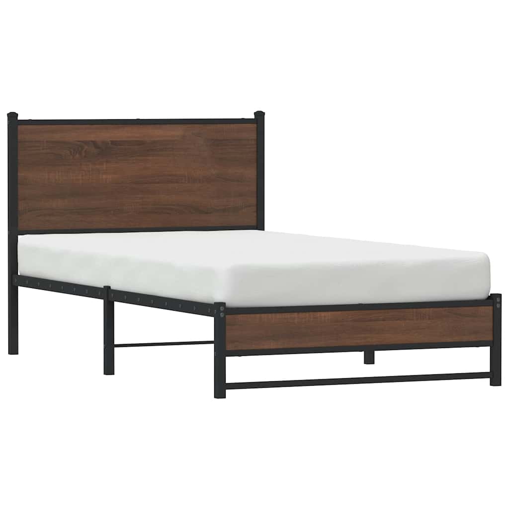 Metal Bed Frame without Mattress Brown Oak 100x200 cm