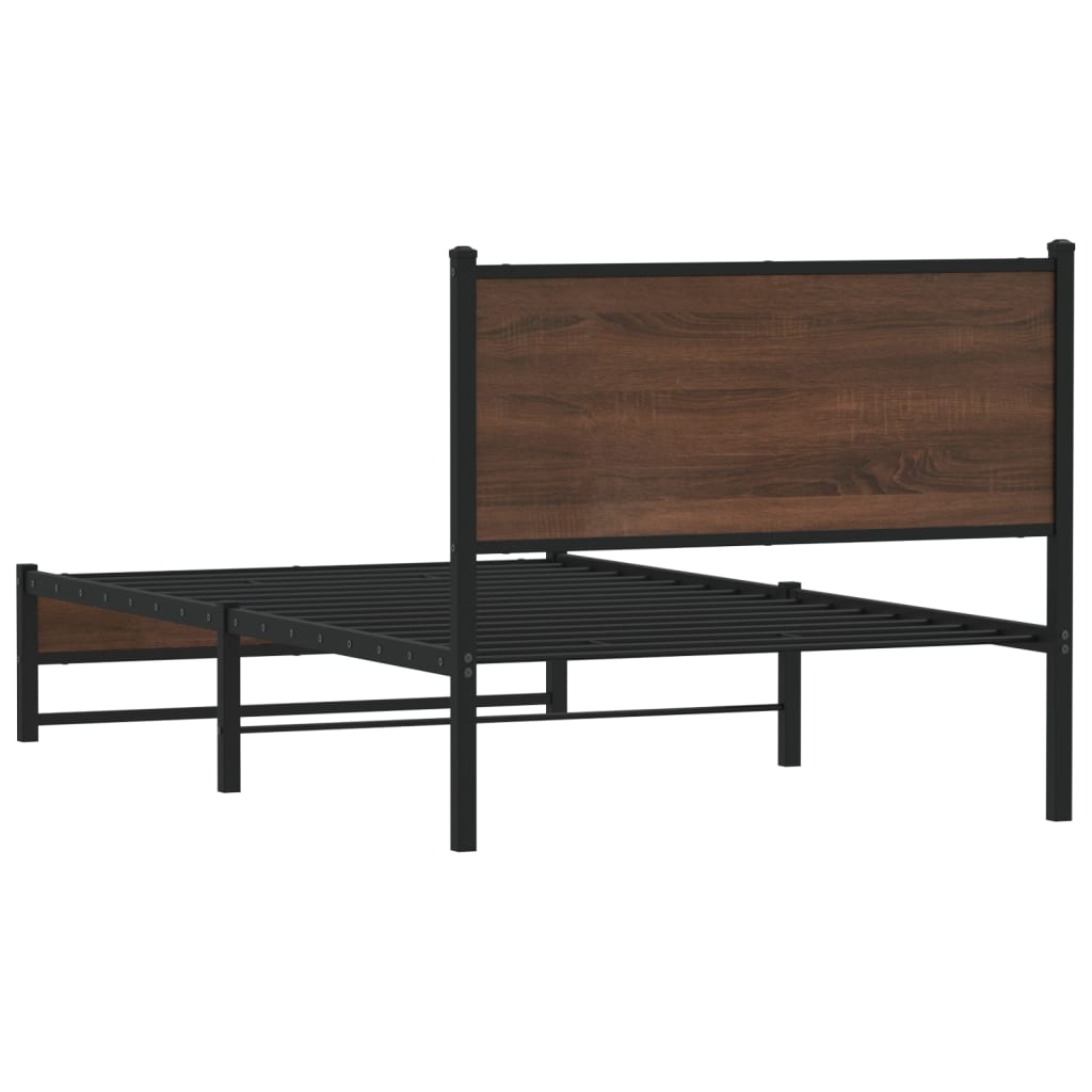 Metal Bed Frame without Mattress Brown Oak 107x203 cm